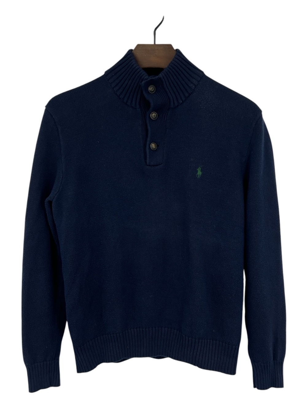 Polo Ralph Lauren Men's Mock Neck 3-Button Knit Navy Sweater L